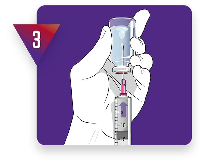 How to mix Bravecto Quantum™. Step 3 - Inject up to 14 mL of air into the vehicle vial using an 18 G needle and 20 ml syringe, then withdraw 15 mL of the vehicle from the vial.