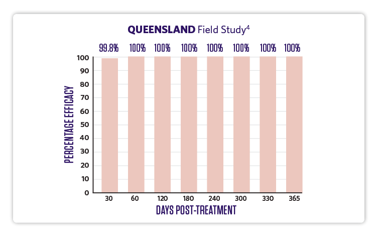 Bravecto Quantum™ Prevent flea infestations. Queensland field study graph.