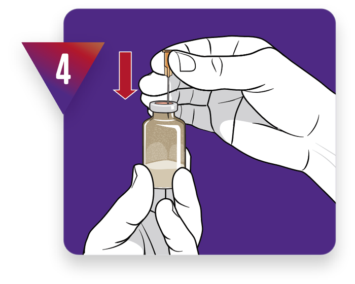 How to mix Bravecto Quantum™. Step 4 - Insert a 25 G vent needle into the top of the fluralaner powder vial.